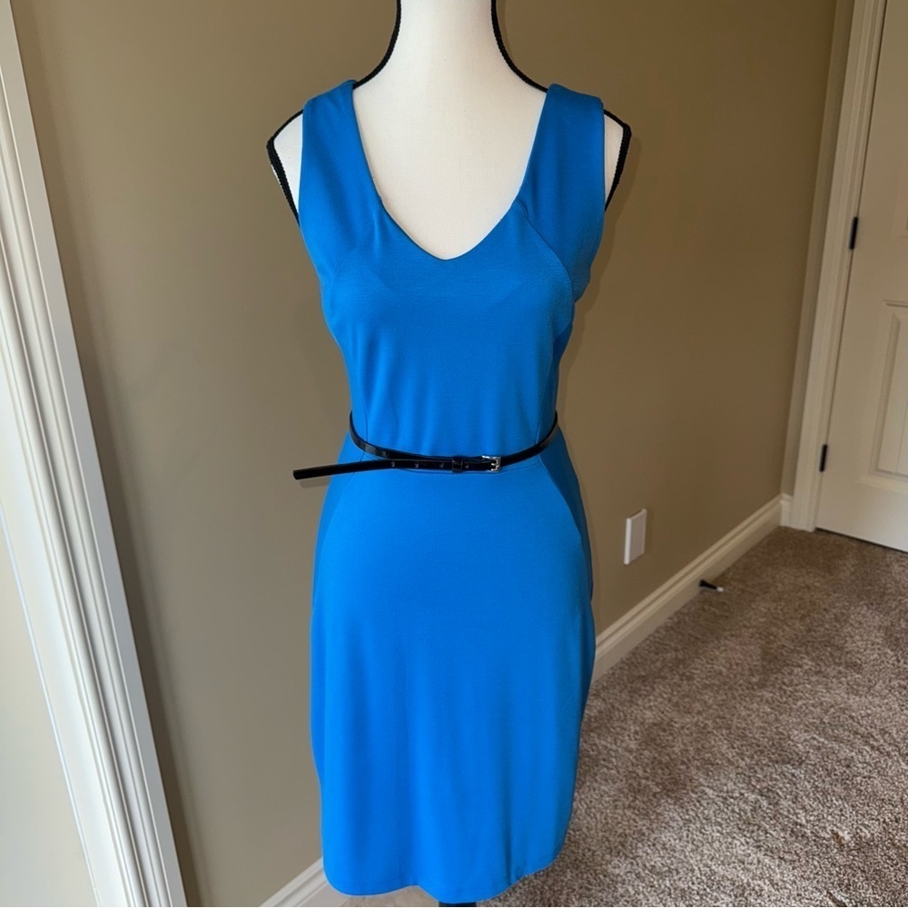 George Dress Blue Sheath Midi Office Cocktail Formal Women's Size M